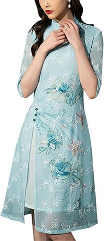 2024 Vietnamese Traditional Ao Dai for Women Chiffon Embroidered Cheongsam Chinese Dresses Two Colors Qipao Dress in Saudi Arabia
