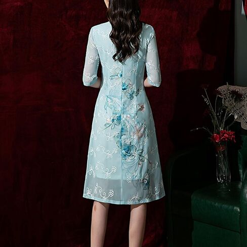 2024 Vietnamese Traditional Ao Dai for Women Chiffon Embroidered Cheongsam Chinese Dresses Two Colors Qipao Dress in Saudi Arabia