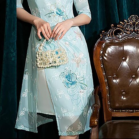 2024 Vietnamese Traditional Ao Dai for Women Chiffon Embroidered Cheongsam Chinese Dresses Two Colors Qipao Dress in Saudi Arabia