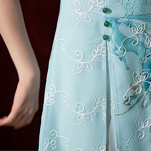 2024 Vietnamese Traditional Ao Dai for Women Chiffon Embroidered Cheongsam Chinese Dresses Two Colors Qipao Dress in Saudi Arabia
