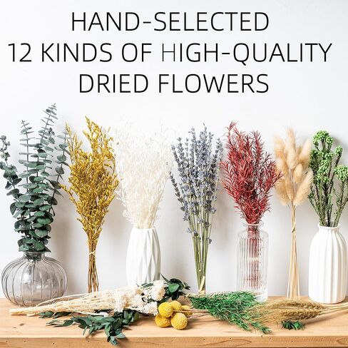 12kinds Natural Dried Flowers DIY kit ,10~12inch,Handpicked Including Lavender/Eucalyptus/Wheat,for Home Office Wedding Decor, Low-Maintenance in Saudi Arabia
