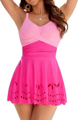 Womens Tankini Swimsuits Tummy Control Bathing Suit Twist Front Cutout Swim Dress with Bikini Bottoms in Saudi Arabia