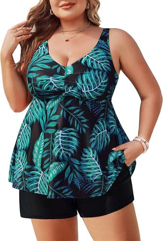 Hanna Nikole Women Plus Size Tankini Swimsuits, 2 Piece Flowy Swim Dress, Modest Tummy Control Bathing Suit with Shorts in Saudi Arabia