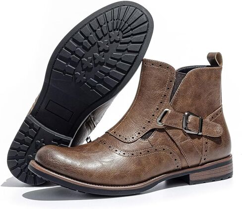 Men's British-Style Buckle Oxford Boots | Buckle Strap Side-Zip Oxford Boots for Casual, Business & Work (Ankle-Length) in Saudi Arabia