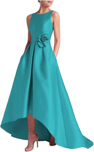 Womens Hi Low Prom Dress with Pockets Crew Neck A Line Forma Eveningl Dress Elegance Wedding Guest Dress in Saudi Arabia
