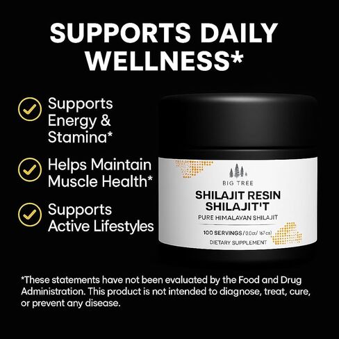 Shilajit Resin with Fulvic Acid & Trace Minerals, Pure Shilajit with 85+ Humic Acid Supplement Gel, Support Metabolism, Enhanced Energy & Immune System - 100 Servings / 60g per Serving 1.67oz, Black in Saudi Arabia