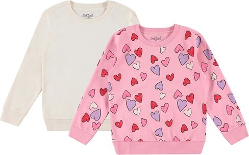 Pink Angel 2-Pack Girls Fleece Crewneck Sweatshirts – Soft Cotton Blend Pullover Tops for School, Play, and Layering in Saudi Arabia