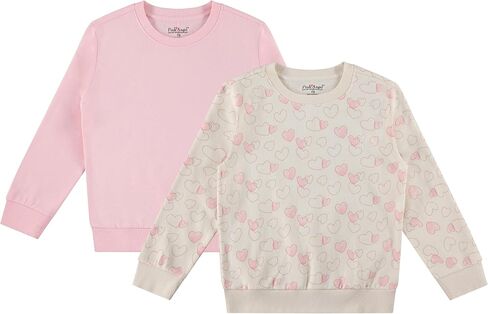 Pink Angel 2-Pack Girls Fleece Crewneck Sweatshirts – Soft Cotton Blend Pullover Tops for School, Play, and Layering in Saudi Arabia