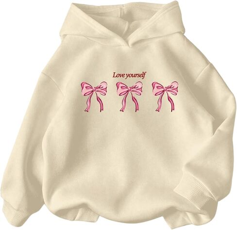 SweatyRocks Girl's Cute Graphic Sweatshirts Long Sleeve Drop Shoulder Hoodies Pullover Tops in Saudi Arabia