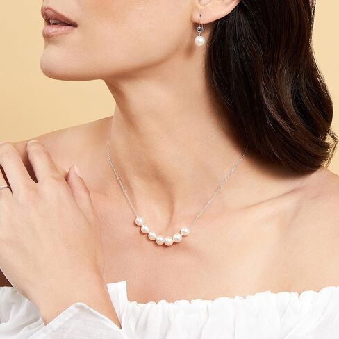 The Pearl Source 14K Gold 7.5-8.0mm Round White Japanese Akoya Pearl Tincup Celeste Necklace for Women in Saudi Arabia