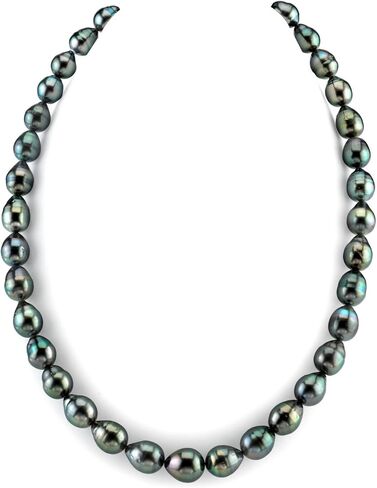The Pearl Source 14K Gold 8-10mm Baroque Genuine Black Tahitian South Sea Cultured Pearl Necklace in 24" Length for Women in Saudi Arabia
