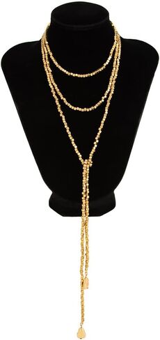 Gold Long Necklace for Women,Gold Beaded Long Chain Necklaces,Vintage Layered Pearl Strand Y Necklace Statement Jewelry in Saudi Arabia