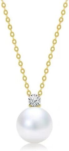 14K Gold Freshwater Cultured Pearl Pendant Necklace with Moissanite,Minimalist Gold Pearl Necklace for Women,Fashion Jewelry Gift for Her,18 Inches in Saudi Arabia