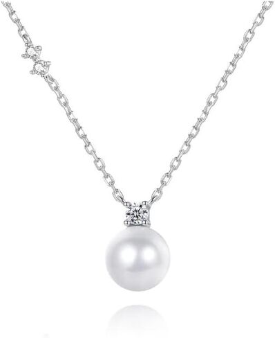 14K Gold Freshwater Cultured Pearl Pendant Necklace with Moissanite,Minimalist Gold Pearl Necklace for Women,Fashion Jewelry Gift for Her,18 Inches in Saudi Arabia
