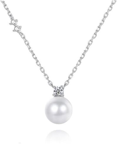 14K Gold Freshwater Cultured Pearl Pendant Necklace with Moissanite,Minimalist Gold Pearl Necklace for Women,Fashion Jewelry Gift for Her,18 Inches in Saudi Arabia
