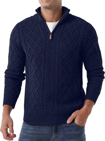 Askdeer Men's Quarter Zip Sweater Mock Neck Pullover Sweater Classic Casual Fisherman Sweaters in Kuwait