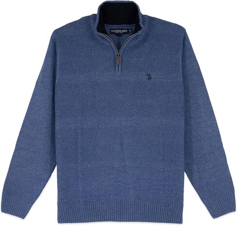 U.S. Polo Engineer Stripe Quarter Zip-Up Mock Neck Sweater for Men in Saudi Arabia