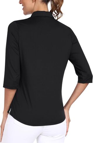 MoFiz 3/4 Short Sleeve Golf Shirt for Women Quick Dry Quarter Zip Athletic Polo Shirts Lightweight Workout Casual Tops in Saudi Arabia