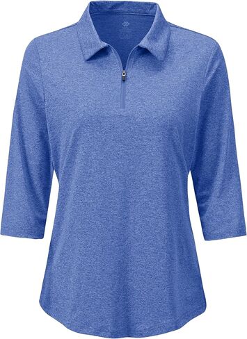 MoFiz 3/4 Short Sleeve Golf Shirt for Women Quick Dry Quarter Zip Athletic Polo Shirts Lightweight Workout Casual Tops in Saudi Arabia