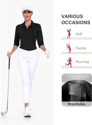 MoFiz 3/4 Short Sleeve Golf Shirt for Women Quick Dry Quarter Zip Athletic Polo Shirts Lightweight Workout Casual Tops in Saudi Arabia