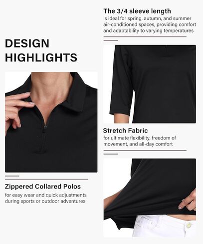 MoFiz 3/4 Short Sleeve Golf Shirt for Women Quick Dry Quarter Zip Athletic Polo Shirts Lightweight Workout Casual Tops in Saudi Arabia