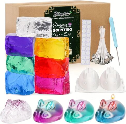 طقم صنع شموع الهلام ، 9pcs wax -wax -7 ألوان شمع ناعم من الشمع من أجل شمع الشمع ، تشمل ملصقات الشمع فتيل ， حاملي الفتيل الخشبي والمزيد in Kuwait