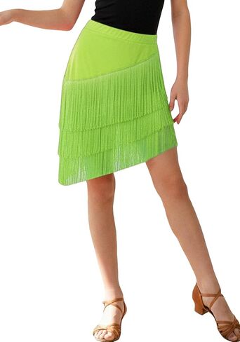 Happy Cherry Girls' 3-Layer Fringe Dance Skirt Latin Salsa Ballroom Performance Tango Samba Practice Dancewear in Saudi Arabia