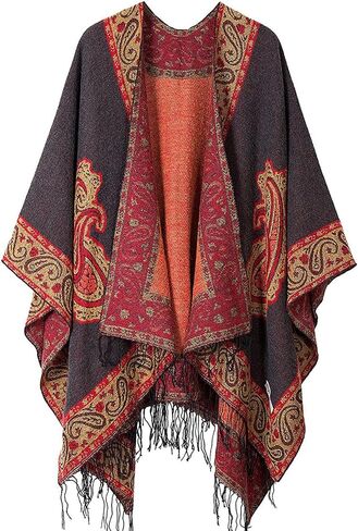 Mommy Jennie Women's Shawl Wraps Open Front Poncho Sweater Cape Cardigan with Tassel Winter Travel Scarf in Saudi Arabia