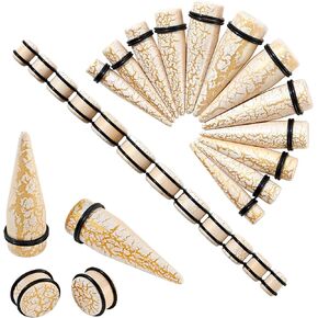 Longbeauty 24Pcs Ear Gauges Stretching Kit Cracked Design 00G-13/16 10-20MM Acrylic Ear Tapers and Plugs Expanders Stretchers Ear Weights Piercing Jewelry for Women Men in Kuwait