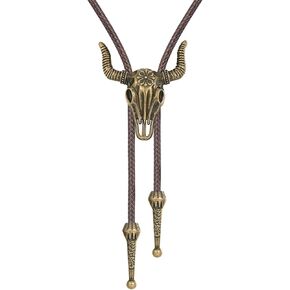Western Bolo Tie for Men Cowboy Tie Floral Bull Skull Brown Bolo Ties Cowboy Chic Necktie in Saudi Arabia
