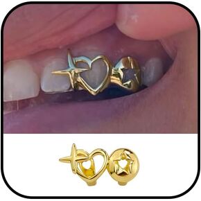 Gold Grills for Your Teeth Gold Tooth Cap Grillz for Women Hollow Out Heart Star Teeth Jewelry Hip Hop Outfits Custom Accessory Halloween Party in Kuwait