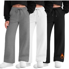 3 Pack Girls' Sweatpants Fleece Lined Wide Leg Drawstring Casual Kids Open Bottom Pants with Pockets Teen Girl in Saudi Arabia