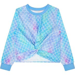Girls Twist Front Long Sleeve Shirts for 8-12 Years Cute Tie Dye Sweatshirt Preppy Crewneck Crop Top Pullover in Saudi Arabia