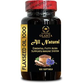 Cold Pressed Flaxseed Oil 1000mg Supplement for Balanced Omega Nutrition | Immune Support | Plant-Based Omega-3 | 1 Bottle 100 Softgels in Kuwait