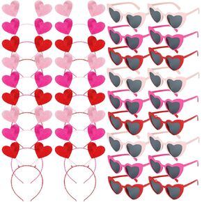 Youyole 36 Pcs Valentine's Day Accessories, Including 18 Pcs Heart Headband and 18 Pcs Heart Sunglasses, Valentines Day Headband Bulk Heart Shaped Sunglasses for Valentines Women Kids Party Props in Kuwait