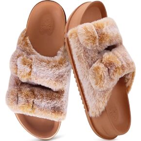 شبشب KuaiLu نسائي زغبي لالتهاب اللفافة الأخمصية ونعل داعم للقوس، شبشب نسائي عصري مفتوح من الأمام مصنوع من الفرو الصناعي، شبشب منزلي للسيدات مقاس 6-12 in Kuwait