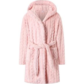 Umeyda Girls Bathrobe, Cute Comfy Soft Fleece Hooded Bath Robe With Belt Pockets, Twist Pink, M in Kuwait
