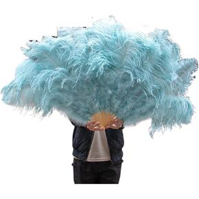 Ostrich Feather Fan,90cm Ostrich Feather Fan,Hand Crafts Fan with Feather for Dancer Stage Performances,Folding Feather Fans(Light Blue,Left Hand) in Saudi Arabia