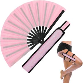 2 Pcs Large Rave Fan Set with Folding Summer Hand Fan Holster for Festival Line Dancing Festival Party(Purple Pink) in Kuwait