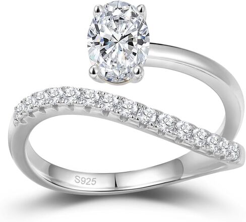 FWM 1 Carat Oval Cut Moissanite Wave Rings for Women, Solid 925 Sterling Silver, Wedding Anniversary Band Engagement Promise Ring, Birthday Christmas Valentines Jewelry for Her in Saudi Arabia