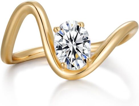 FWM 1 Carat Oval Cut Moissanite Wave Rings for Women, Solid 925 Sterling Silver, Wedding Anniversary Band Engagement Promise Ring, Birthday Christmas Valentines Jewelry for Her in Saudi Arabia