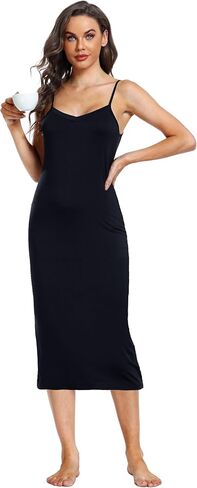 Women's Long Full Slips, Soft Long Slip Dress Adjustable Spaghetti Straps Nightgown for Ladies V Neck Underdress in Saudi Arabia