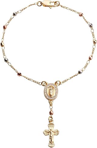 Gold Plated Beads Catholic Guadalupe Car Rearview Mirror Rosary Hanging Charm Chain for Women with Gift Box in Saudi Arabia