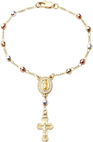 Gold Plated Beads Catholic Guadalupe Car Rearview Mirror Rosary Hanging Charm Chain for Women with Gift Box in Saudi Arabia