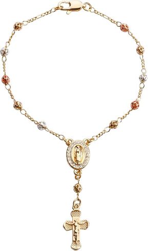 Gold Plated Beads Catholic Guadalupe Car Rearview Mirror Rosary Hanging Charm Chain for Women with Gift Box in Saudi Arabia
