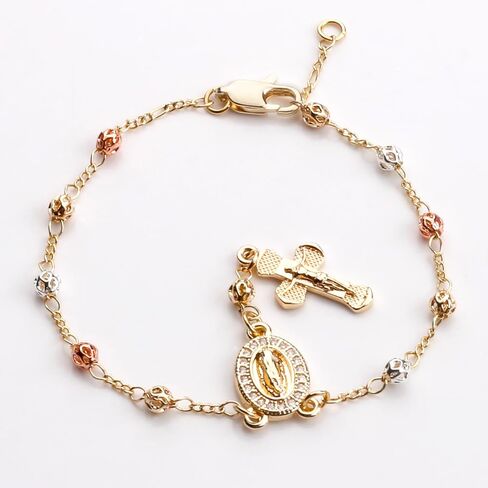 Gold Plated Beads Catholic Guadalupe Car Rearview Mirror Rosary Hanging Charm Chain for Women with Gift Box in Saudi Arabia