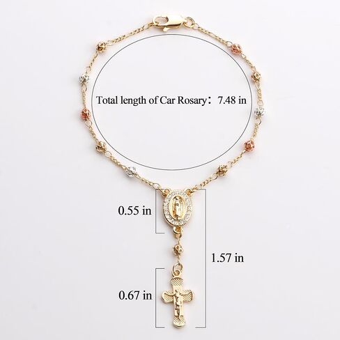 Gold Plated Beads Catholic Guadalupe Car Rearview Mirror Rosary Hanging Charm Chain for Women with Gift Box in Saudi Arabia