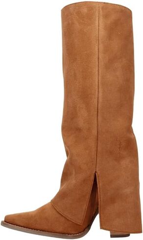 Dingo Womens Buckle Bunny Suede Leather Casual Boots Over the Knee Mid Heel 2-3" - Beige in Saudi Arabia