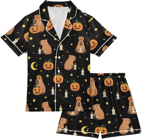 Halloween Ghost Pajamas Sets Cute Red Summer Satin Clasic Shorts Set for Nightwears in Saudi Arabia