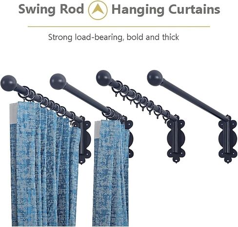 Swing Arm Curtain Rods, 180 Curtain Rods, Heavy Duty Swing Arm Curtain Rods, Black Metal in Saudi Arabia